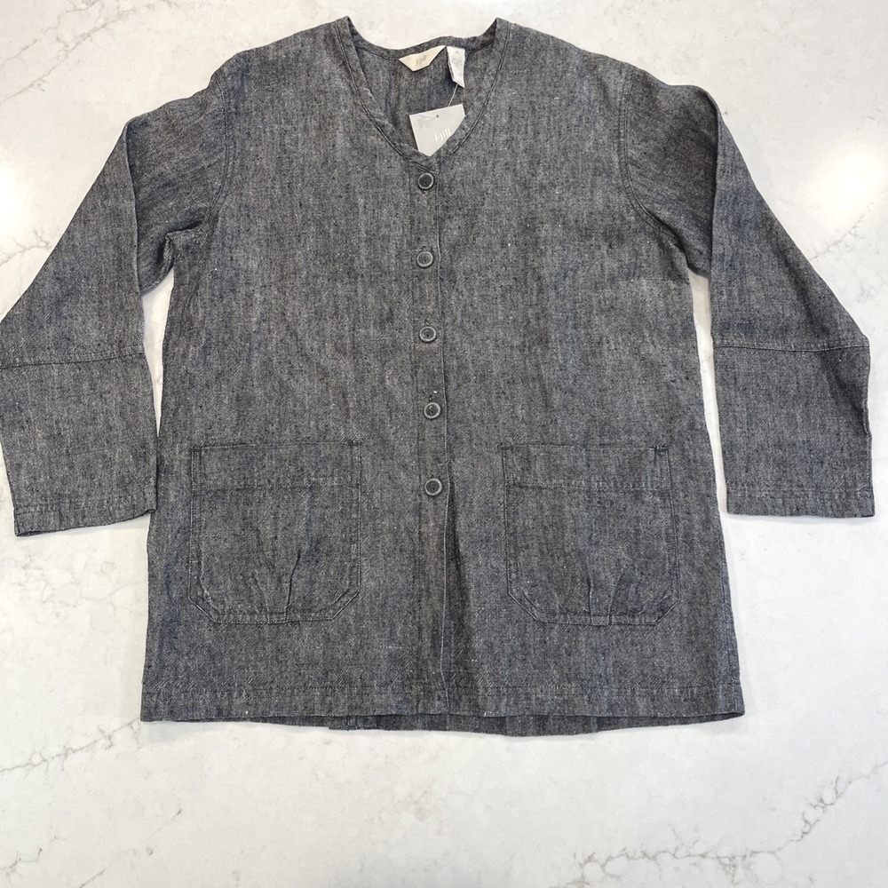 J Jill NEW Black Heather Button Down Linen Shirt Jacket XS Lagenlook Minimalist